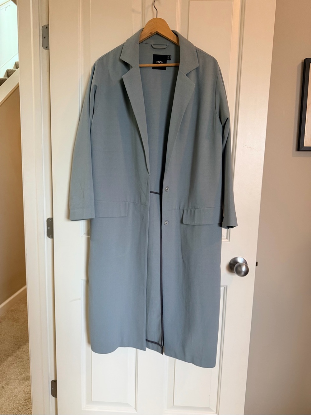 ASOS Women's Light Green/Blue Longline Duster Coat